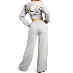 Ensemble de sweat-shirt à capuche zippé intégral pour femme, style hip-hop, vêtements de sport de haute qualité, 100% coton molletonné, délavé au soleil - Product Image 3