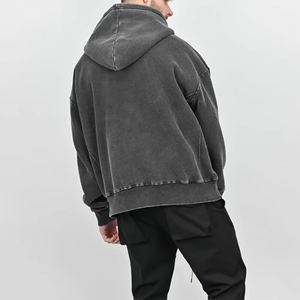 Vente en gros Sweat à capuche en molleton bouclette 100% Coton, uni, délavé à l'acide, effet vieilli, grammage lourd 560 GSM, double couche, style pull-over, Automne - Product Image 2