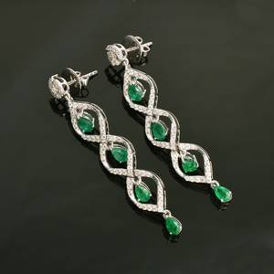 ต่างหูเพทายสีขาวมรกตอัญมณี zambian 925เงินสเตอร์ลิง14K ชุบทองเครื่องประดับหรูหรา - Product Image 6