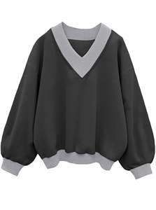 Sweat-shirt ample à col en V unisexe à la mode pull surdimensionné décontracté Streetwear haut baggy en coton doux à ourlet côtelé - Product Image 6