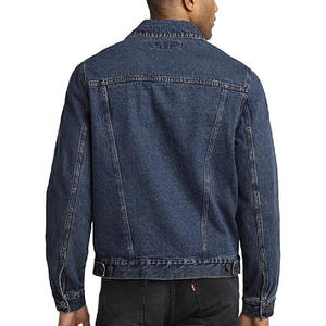 Trucker style blue <b>men</b> denim <b>jacket</b> <b>sherpa</b> lined thick warm winter outerwear fashion street vintage design casual - Product Image 4