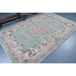 Tapis vintage 5,6 x 8,6 pieds, grand tapis turc, tapis en laine vert à motifs floraux - Product Image 2