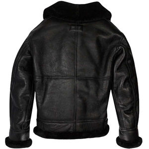 Veste bomber aviateur noire OEM en peau de mouton pour homme Ceinture à la taille Vêtement d'extérieur en cuir de qualité supérieure personnalisé pour l'hiver Fabriqué à Sialkot Pakistan - Product Image 2