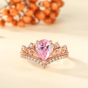 Jeulia <b>Crown</b> Pear Cut Synthetic Morganite Rhodium Plated Sterling Silver <b>Ring</b> - Product Image 5