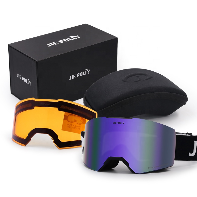 Aangepaste OEM-logo Anti-condens luxe buiten magnetische lens meekleurende snowboard-sneeuwsportbril Otg-skibril snowboarduitrus