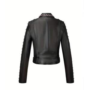 Nouveau femmes Moto Biker Rivet ceinture fermeture éclair noir Faux cuir veste Steetwear femme printemps automne manteau Outwear - Product Image 3