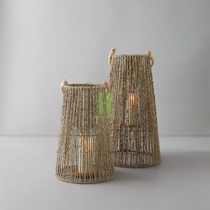 Linterna de algas marinas naturales de buen precio con asa, candelabros portátiles, farolillos y tarros de velas, decoración tejida a mano para el hogar - Product Image 1