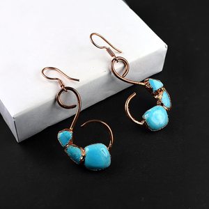 Pendientes de Cobre Turquesa con Baño de Oro de 14K y Plata de Ley 925, Joyería Hecha a Mano, Regalo para Ella, Aniversario, Fiesta - Product Image 5