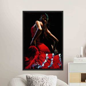 Lienzo impreso con diseño de bailarina de flamenco estilo español, arte de pared elegante, con marco negro - Product Image 1