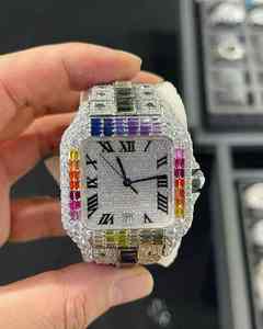 Montre de luxe en acier inoxydable de haute qualité, hip-hop, entièrement sertie de diamants, mécanique, unisexe, diamant moissanite VVS, cuir ETA - Product Image 4