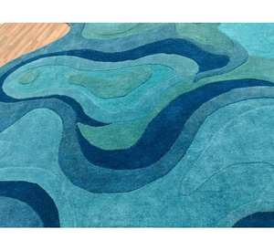 Blue Amoeba Wave Rug - Hand-Tufted Organic Teal <b>Green</b> Boho Area Carpet - Product Image 2