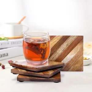 <b>Black</b> Walnut Wood <b>Coaster</b> Set of 4 with Natural Finished Perfect for Home, Dining Decor Accessory Wooden Tea <b>Coasters</b> - Product Image 4