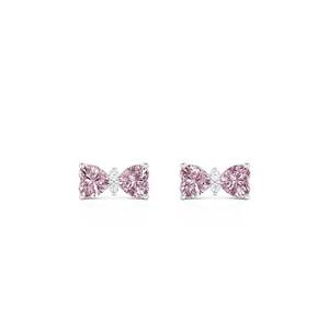 Boucles d'oreilles clous Jeulia classiques roses double cœur en laiton avec accents de zircon et de perles - Product Image 1