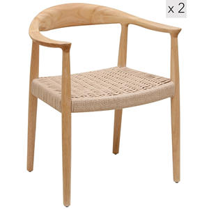 Sillas de comedor hechas de madera de teca con asientos de cuerda tejida en una combinación de acabados de color natural, ideales para su comedor. - Product Image 4