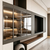 Nouveau meuble TV flottant minimaliste italien moderne, console multimédia en pierre frittée haute brillance, meuble TV mural