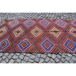 Alfombra de lana Roja turca Vintage 49x103ft área grande decoración étnica tejido plano patrón de retazos diseño de pasillo rectangular PP látex - Product Image 4