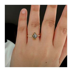 Bague de fiançailles en diamant gris sel et poivre, excellente qualité, bague en or 14K, bijoux indiens - Product Image 5