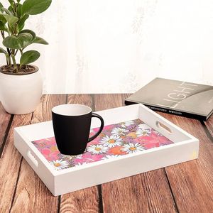 Bandeja DE SERVICIO DE MADERA hecha a mano Mármol Blanco y dorado MDF Madera Patrón redondo decorativo Bandeja de servicio rectangular POR HF CRAFTS - Product Image 1