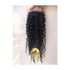 Proveedor y exportador de extensiones de cabello humano de onda profunda de cierre rizado 5x5 indio Virgen sin procesar 100% - Product Image 1