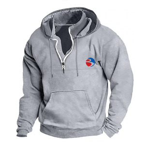 Sudaderas con capucha personalizadas para hombre, de manga larga, para invierno, con media cremallera, bordadas, holgadas, 100% algodón, con bolsillo - Product Image 5