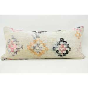 Coussin Kantha en laine multicolore 16x36 pouces Coussin décoratif tissé avec motif vintage - Product Image 1