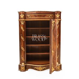 Mueble Zapatero de Lujo Estilo Francés con Tapa de Mármol Premium, Acabado Elegante en Madera Burl y Detalles en Latón Dorado para Salón de Palacio - Product Image 2