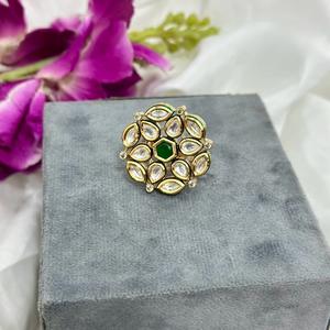 Classy Premium Quality Gold Finish Moissanite Polki Kundan <b>Adjustable</b> <b>Ring</b> For Function Wedding Wear Collection For Women - Product Image 1