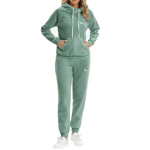 Todo venta al por mayor personalizado peso pesado 100% algodón Color sólido pulóver chándal conjunto Unisex liso Sudadera con capucha Jogger para mujer - Product Image 4