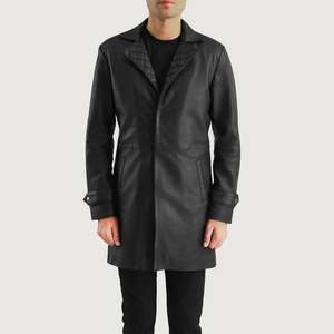 Infinity Slim Fit Infinity Black Leather <b>Coat</b> Vintage Casual Overcoat Hooded Vintage Casual Trench <b>Coat</b> Winter Autumn Print - Product Image 1