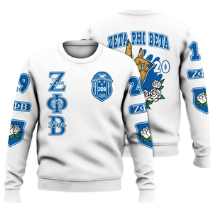 Zeta Phi รุ่นเบต้าเสื้อสเวตเตอร์คอกลมผ้าฟลีซตัวอักษรกรีกเสื้อสวมหัวปักสโมสรสีน้ำเงินสำหรับผู้หญิง - Product Image 3