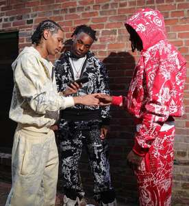 All Over Print Custom Thick Heaweight Zip up Chenille bordado parche 3D Stacked Flare pierna ancha pantalones de chándal holgados y conjunto de Sudadera con capucha - Product Image 1