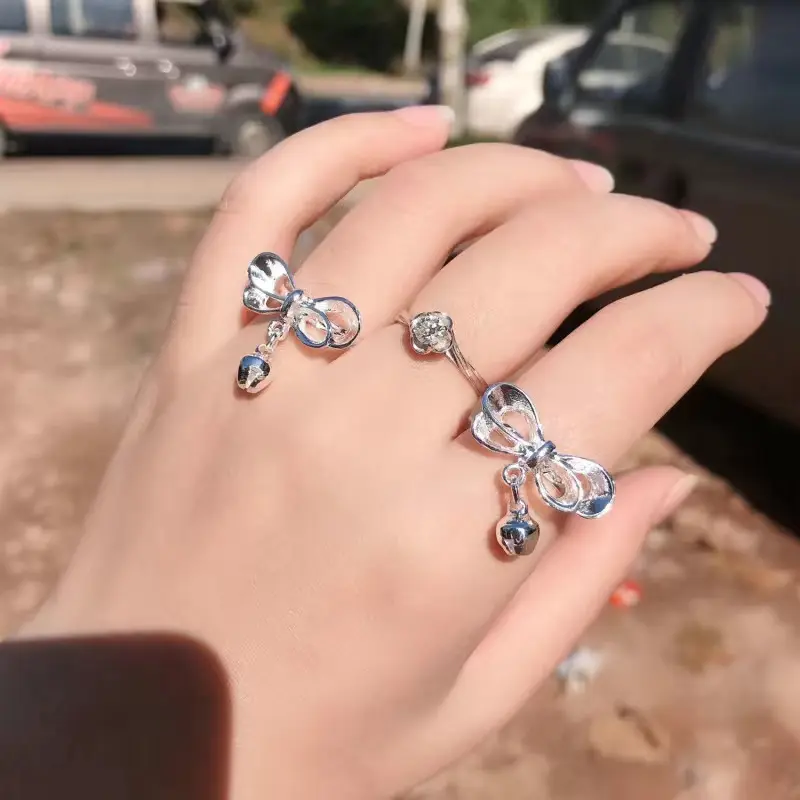 패션 실버 여성 소녀 반지 에서 조정 가능한 활 벨 반지