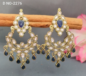 Pendientes Kundan con acabado Mehandi tradicional real con piedras de moissanita brillantes para mujeres de la India - Product Image 3