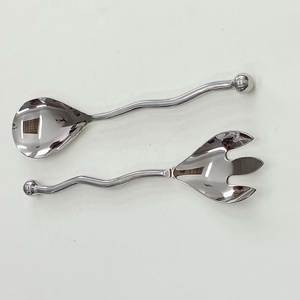 Fabulous Handmade Waving Handles Stainless Steel Salad Serving Set with Silver Plated Salad Spoon & Fork Serving Set - Product Image 1