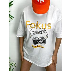 ไมบีแฟชั่น โฟกัสเสื้อยืดคอกลมแขนสั้นผ้าฝ้าย 100% สีขาวสำหรับผู้ชายและผู้หญิง ทรงพอดีตัว เสื้อฤดูร้อนระบายอากาศได้ดี - Product Image 3