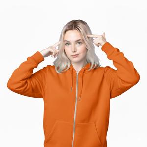 Sudadera con Capucha Casual de Invierno con Cremallera Completa y Etiqueta Tejida Personalizada para Mujer, 100% Algodón, Tejido de Punto Transpirable de Secado Rápido, Logotipo Frontal Estampado - Product Image 5