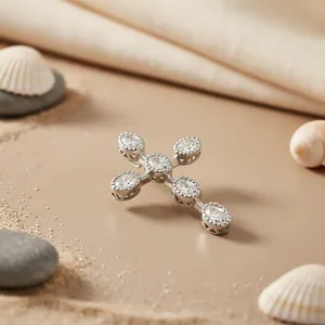 Pendentif croix plaqué rhodium blanc/or/or rose avec zircone cubique/diamant/perle pour bijoux cadeau femme - Product Image 3