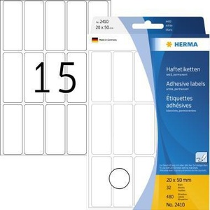 Paquete de 480 Etiquetas de Papel Blanco Universales HERMA de 20 x 50 mm, Cinta Adhesiva de Oficina No Removible - Product Image 1