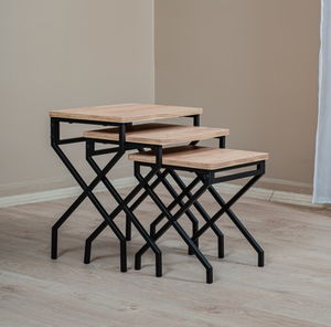 Mesa de centro anidada, mesa auxiliar anidada, mesa de centro apilable, mesa de centro industrial, mesa de centro de metal, mesa auxiliar de madera - Product Image 3