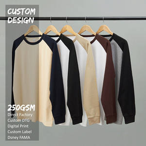 Streetwear Heavyweight 250 GSM Custom <b>Men's</b> Raglan <b>Long</b> <b>Sleeve</b> <b>White</b> Black 100% Cotton Blank T-shirts Loose fit for <b>Men</b> Unisex - Product Image 2