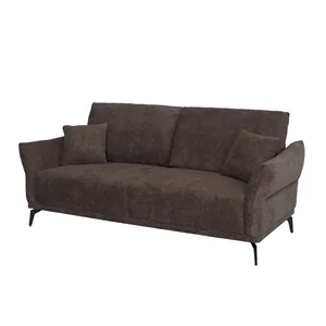 Modern Three Seat Fabric Sofa Upholstered Cushion Back Rolled Arms Metal Legs <b>Deep</b> Brown Living Room Couch - Product Image 6