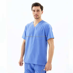 Hombres de alta calidad Scrubs Doctor uniforme médico de enfermería Scrubs para hombres de manga corta con cuello en V suave Spandex verano Hospital Scrubs - Product Image 4