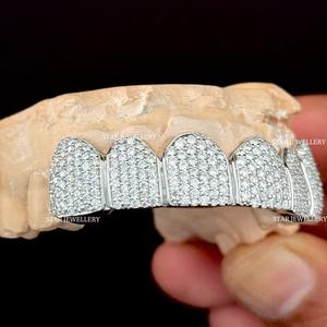 STAR JEWELLERY Christian 925 Sterling <b>Silver</b> Brilliant Cut VVS Moissanite Classic Iced Unisex Dental Grillz for Everyday Wear - Product Image 1