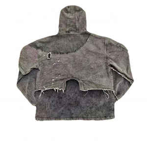 100% coton 400 GSM poids lourd en détresse noir acide lavé à capuche blanc hommes pull Vintage hiver sweats à capuche - Product Image 3