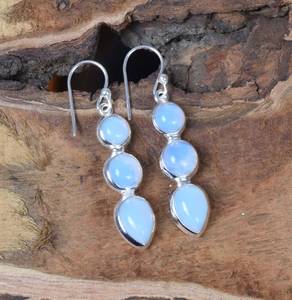 Handmade 925 Sterling Silver Milky Opalite 3 <b>Stone</b> Hook Earrings Elegant Gemstone Jewelry Gift For Women - Product Image 3