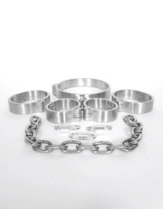 Stainless Steel Mirror-Polished & Skin-Safe BDSM Cuff and Collar <b>Set</b> with Chain and Locks for Play-High Quality - Product Image 5