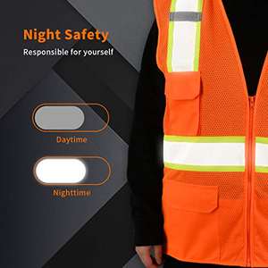เสื้อกั๊กก่อสร้างสะท้อนแสงสำหรับผู้ชายมีซิปแท็บไมค์ระบายอากาศได้ดีกันน้ำใส่ทำงานฉลากส่วนตัวได้อย่างปลอดภัย - Product Image 6