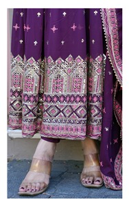 2024 verano hasta el suelo cuello redondo bordado Georgette vestido Fox motivo lavable sólido Patchwork diseño tejido secuencia patrón de trabajo - Product Image 5