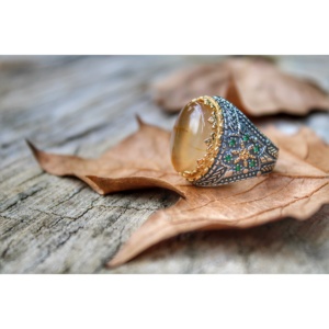 Anillo de Plata de Ley 925 pura Real hecho a mano en Turquía estilo Vintage de lujo nuevo modelo de moda material de cristal de piedra de ágata Real - Product Image 1