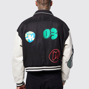 Parches de chenilla personalizados bordados con estilo mangas de cuero genuino Letterman Varsity Crop Jacket Men - Product Image 6